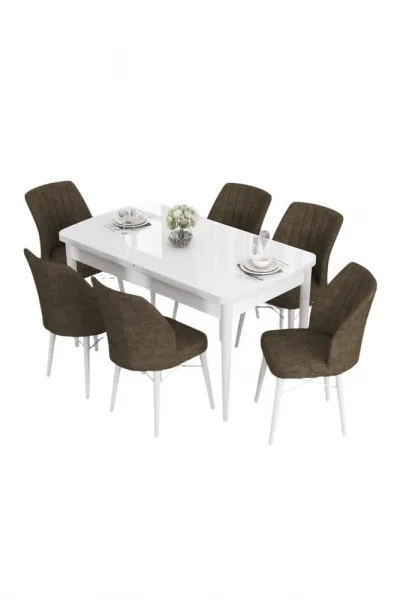 Extendable Dining Table & Chairs Set (7 Pieces) Eva - White, Brown