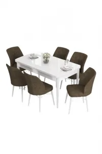 Extendable Dining Table & Chairs Set (7 Pieces) Eva - White, Brown