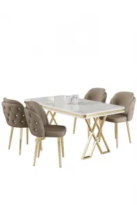Dining Table & Chairs Set (5 Pieces) Rigel - White, Gold, Cappuccino