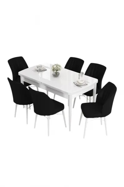 Extendable Dining Table & Chairs Set (7 Pieces) Eva - White, Black