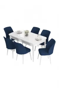 Extendable Dining Table & Chairs Set (7 Pieces) Eva - White, Navy Blue
