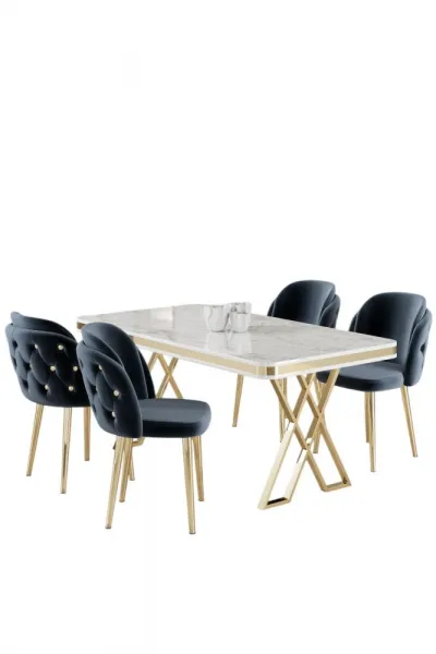 Dining Table & Chairs Set (5 Pieces) Rigel - White, Gold, Anthracite