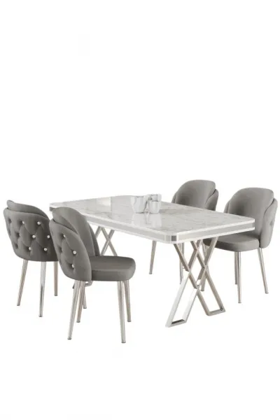 Dining Table & Chairs Set (5 Pieces) Rigel - White, Chrome, Grey