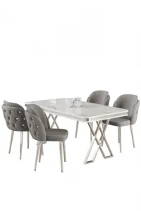 Dining Table & Chairs Set (5 Pieces) Rigel - White, Chrome, Grey