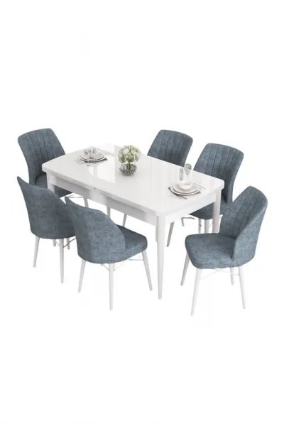 Extendable Dining Table & Chairs Set (7 Pieces) Eva - White, Grey