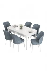 Extendable Dining Table & Chairs Set (7 Pieces) Eva - White, Grey