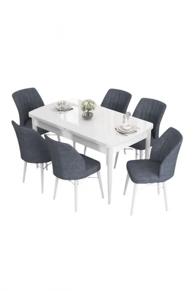 Extendable Dining Table & Chairs Set (7 Pieces) Eva - White, Fume