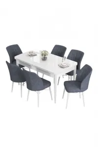 Extendable Dining Table & Chairs Set (7 Pieces) Eva - White, Fume