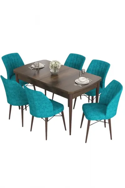 Extendable Dining Table & Chairs Set (7 Pieces) Eva - Baroque, Turquoise