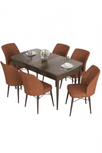 Extendable Dining Table & Chairs Set (7 Pieces) Eva - Baroque, Tile Red
