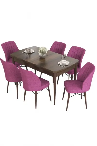 Extendable Dining Table & Chairs Set (7 Pieces) Eva - Baroque, Purple