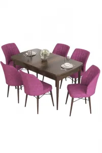 Extendable Dining Table & Chairs Set (7 Pieces) Eva - Baroque, Purple