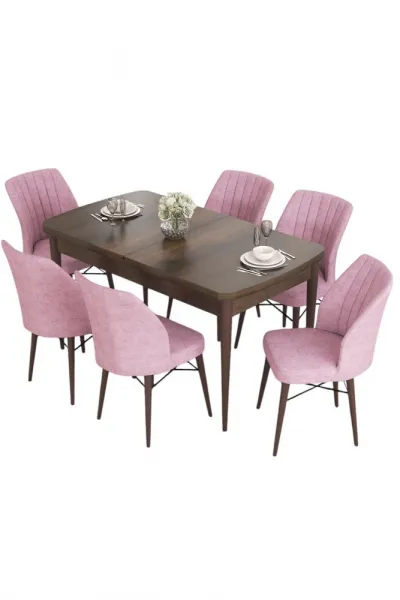 Extendable Dining Table & Chairs Set (7 Pieces) Eva - Baroque, Pink