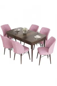 Extendable Dining Table & Chairs Set (7 Pieces) Eva - Baroque, Pink