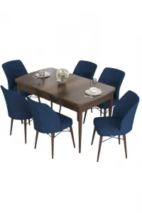 Extendable Dining Table & Chairs Set (7 Pieces) Eva - Baroque, Navy Blue