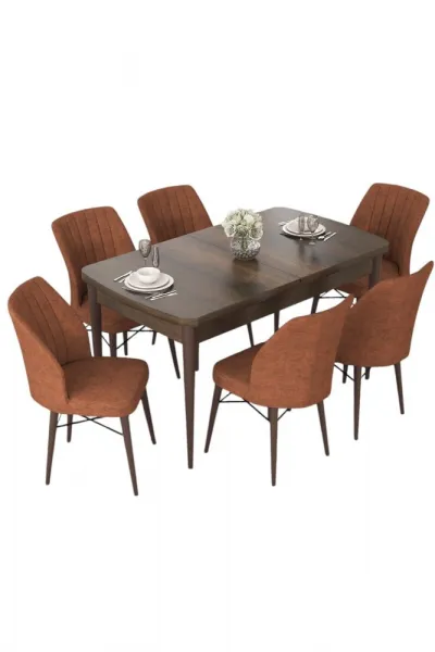 Extendable Dining Table & Chairs Set (7 Pieces) Nef - Baroque, Tile Red