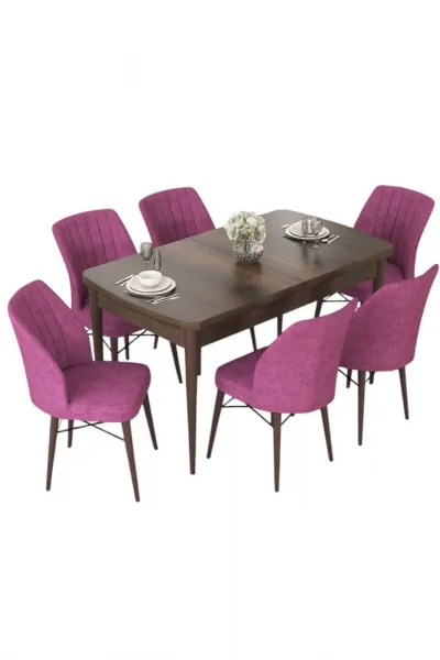 Extendable Dining Table & Chairs Set (7 Pieces) Nef - Baroque, Purple