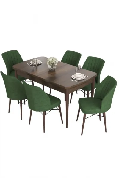 Extendable Dining Table & Chairs Set (7 Pieces) Eva - Baroque, Khaki