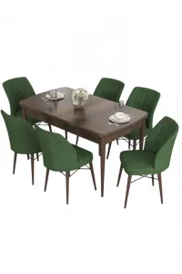 Extendable Dining Table & Chairs Set (7 Pieces) Eva - Baroque, Khaki