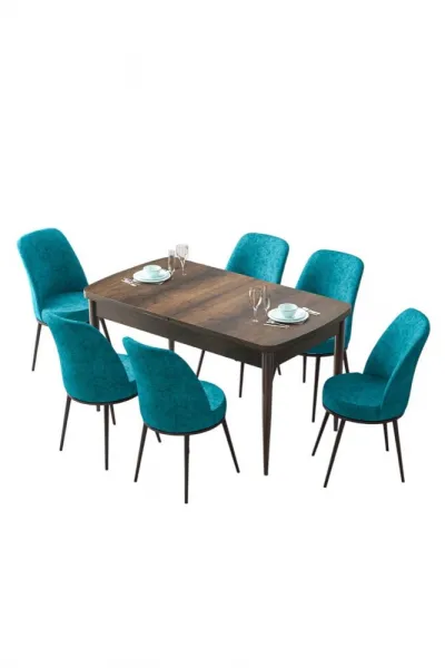 Extendable Dining Table & Chairs Set (7 Pieces) Zen - Baroque, Turquoise