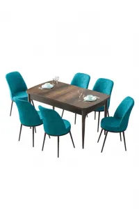 Extendable Dining Table & Chairs Set (7 Pieces) Zen - Baroque, Turquoise