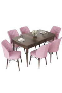 Extendable Dining Table & Chairs Set (7 Pieces) Nef - Baroque, Pink