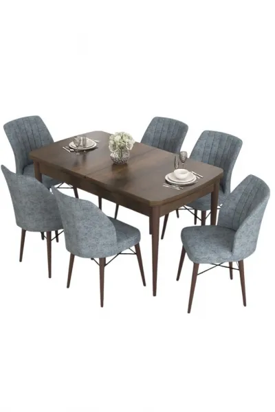 Extendable Dining Table & Chairs Set (7 Pieces) Eva - Baroque, Grey