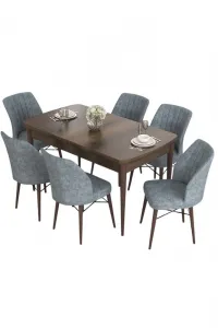 Extendable Dining Table & Chairs Set (7 Pieces) Eva - Baroque, Grey