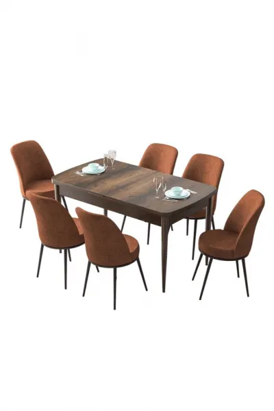 Extendable Dining Table & Chairs Set (7 Pieces) Zen - Baroque, Tile Red