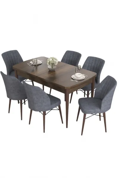 Extendable Dining Table & Chairs Set (7 Pieces) Eva - Baroque, Fume