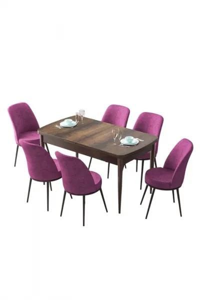 Extendable Dining Table & Chairs Set (7 Pieces) Zen - Baroque, Purple