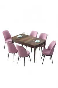 Extendable Dining Table & Chairs Set (7 Pieces) Zen - Baroque, Pink