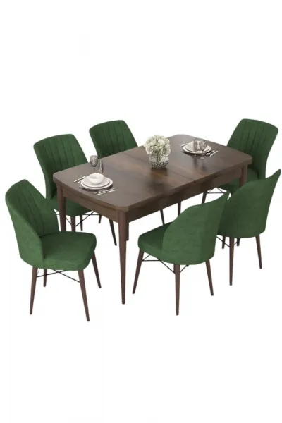 Extendable Dining Table & Chairs Set (7 Pieces) Nef - Baroque, Khaki