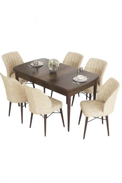 Extendable Dining Table & Chairs Set (7 Pieces) Eva - Baroque, Cream
