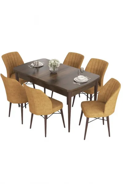 Extendable Dining Table & Chairs Set (7 Pieces) Eva - Baroque, Cappuccino