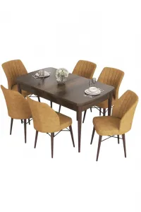 Extendable Dining Table & Chairs Set (7 Pieces) Eva - Baroque, Cappuccino