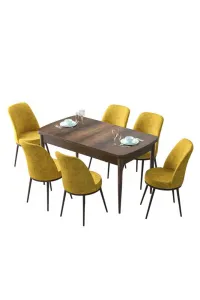 Extendable Dining Table & Chairs Set (7 Pieces) Zen - Baroque, Mustard