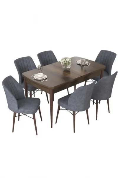 Extendable Dining Table & Chairs Set (7 Pieces) Nef - Baroque, Fume