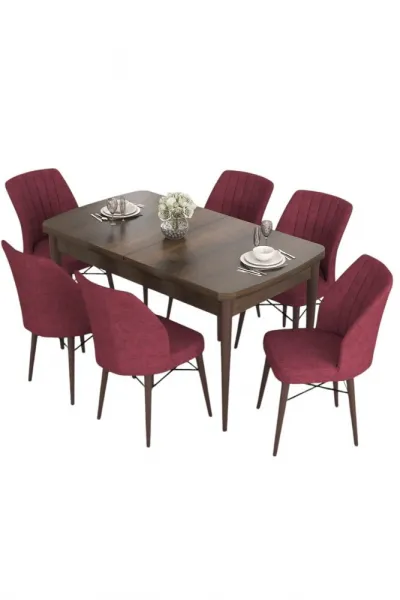 Extendable Dining Table & Chairs Set (7 Pieces) Eva - Baroque, Burgundy