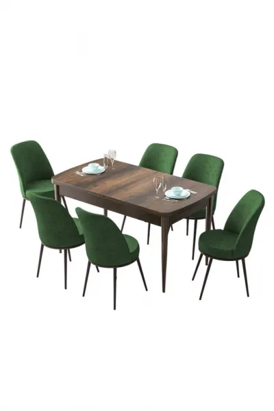 Extendable Dining Table & Chairs Set (7 Pieces) Zen - Baroque, Khaki
