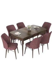 Extendable Dining Table & Chairs Set (7 Pieces) Nef - Baroque, Dusty Rose