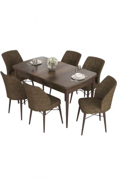 Extendable Dining Table & Chairs Set (7 Pieces) Eva - Baroque, Brown