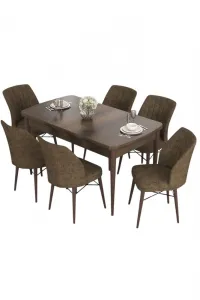 Extendable Dining Table & Chairs Set (7 Pieces) Eva - Baroque, Brown