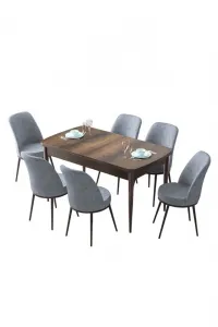 Extendable Dining Table & Chairs Set (7 Pieces) Zen - Baroque, Grey