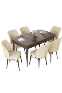Extendable Dining Table & Chairs Set (7 Pieces) Nef - Baroque, Cream