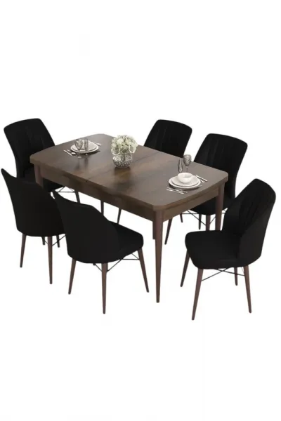 Extendable Dining Table & Chairs Set (7 Pieces) Eva - Baroque, Black