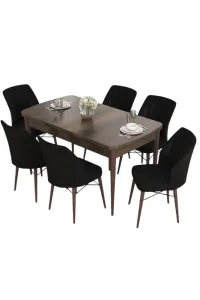 Extendable Dining Table & Chairs Set (7 Pieces) Eva - Baroque, Black