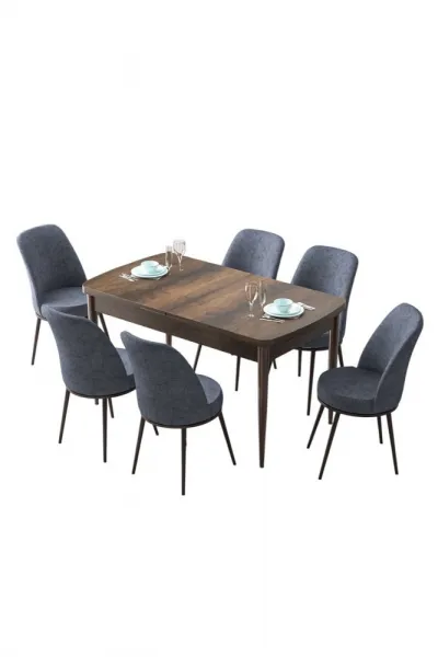 Extendable Dining Table & Chairs Set (7 Pieces) Zen - Baroque, Fume