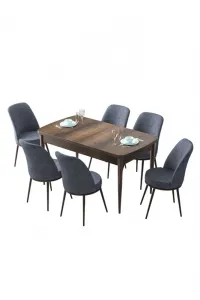 Extendable Dining Table & Chairs Set (7 Pieces) Zen - Baroque, Fume