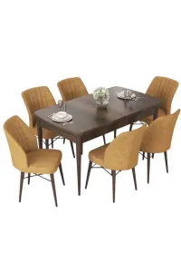 Extendable Dining Table & Chairs Set (7 Pieces) Nef - Baroque, Cappuccino